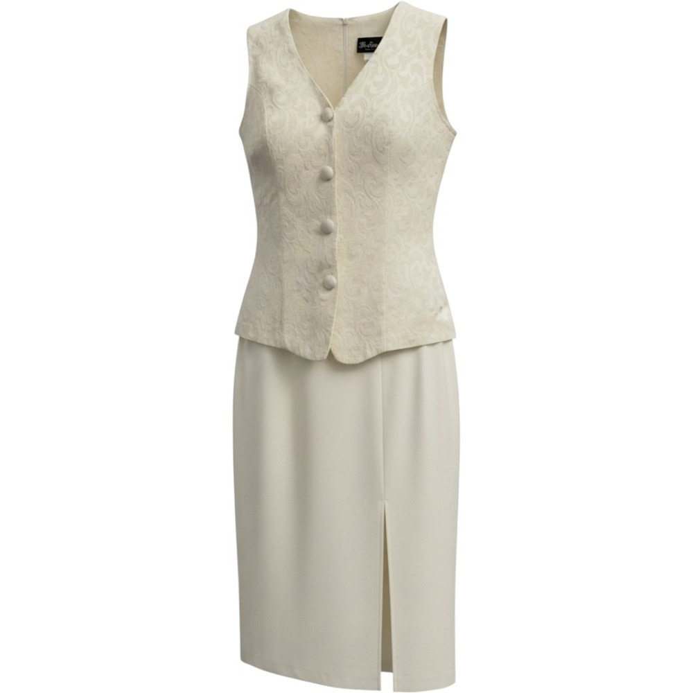 BE SMART Dress Womens 5/6 Ivory V-Neck Button Up 1-Piece Slash Skirt VTG/RETRO